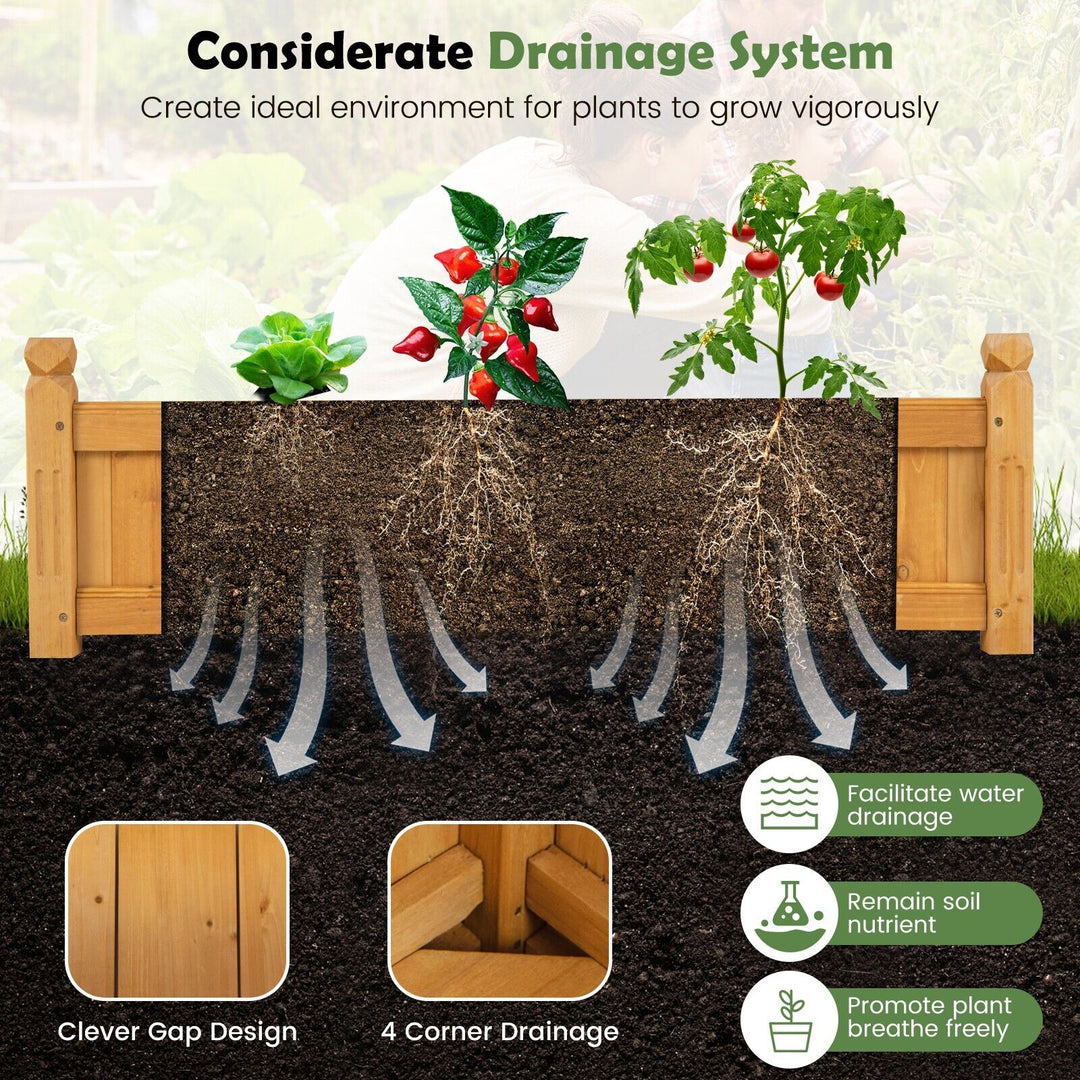Wooden Raised Garden Bed with Drainage System-Natural