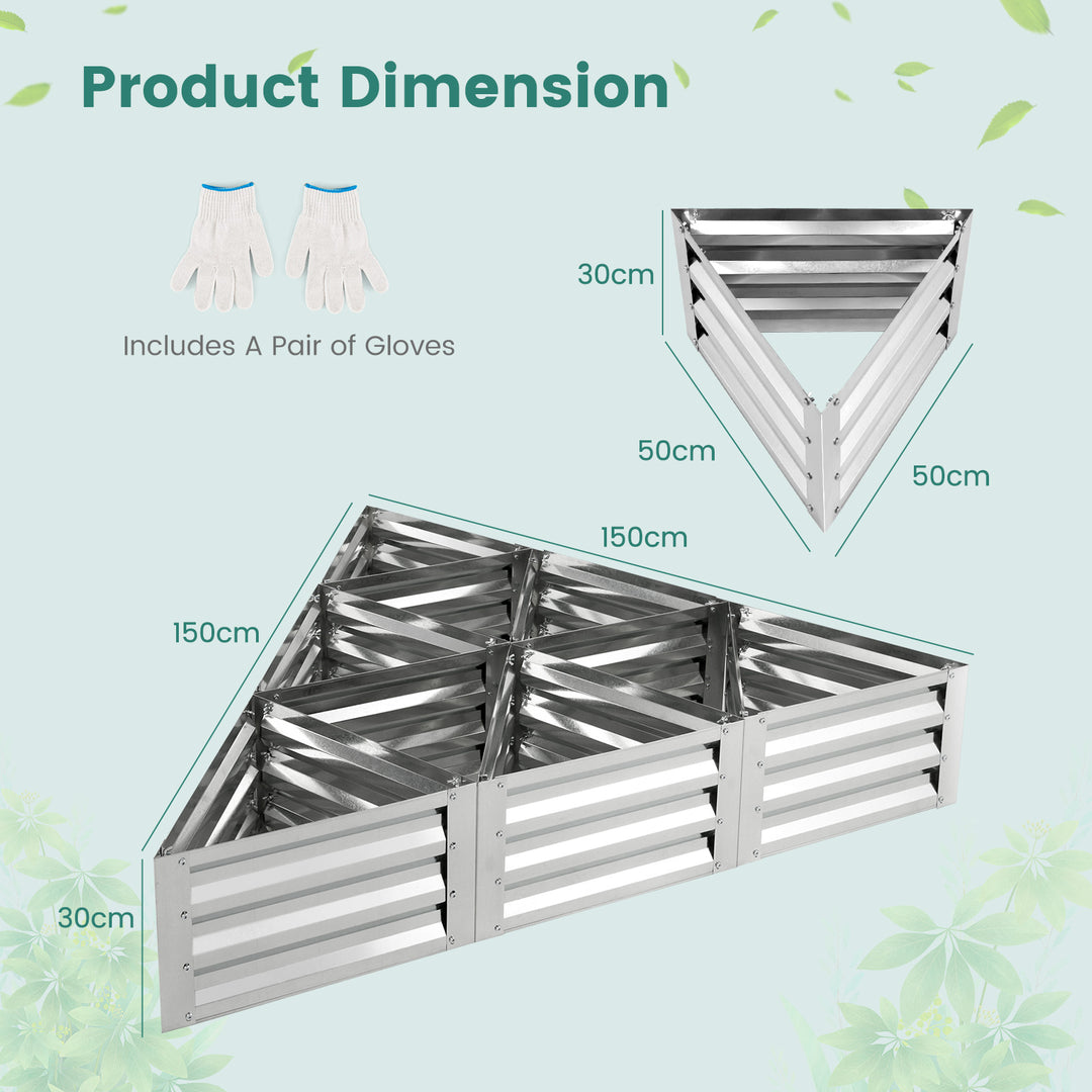 6 Pieces Triangular Galvanized Raised Garden Bed-Silver