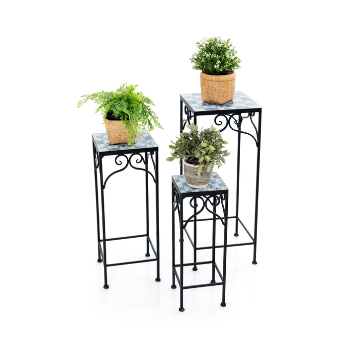 Metal Plant Stand Set of 3 with Mosaic Tile