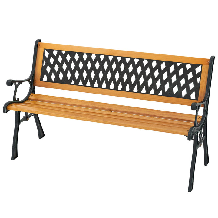 126cm Patio Garden Bench with Curved Armrests and Appealing Back