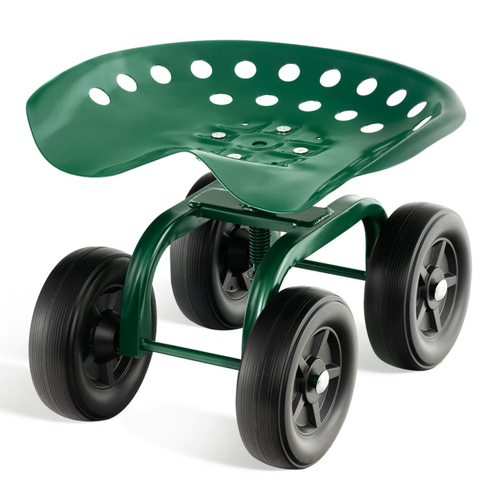 Rolling Garden Workseat with 360° Swivel Seat and Adjustable Height-Green - TidySpaces