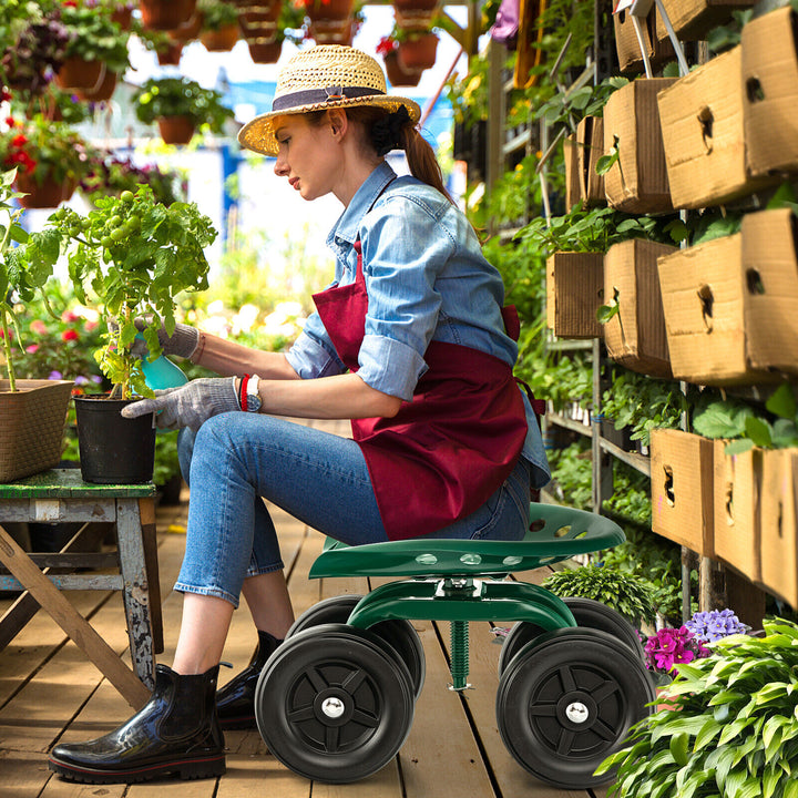 Rolling Garden Workseat with 360° Swivel Seat and Adjustable Height-Green - TidySpaces