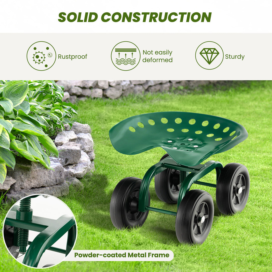 Rolling Garden Workseat with 360° Swivel Seat and Adjustable Height-Green - TidySpaces