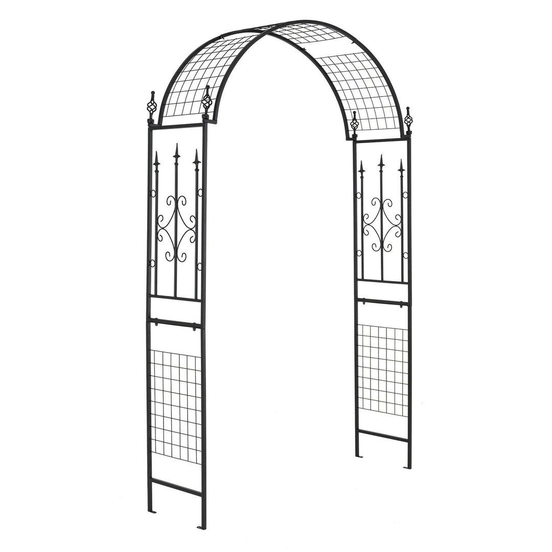 Garden Trellis Pergola Outdoor Metal Arbour with Classical Style Decorations-Black - TidySpaces