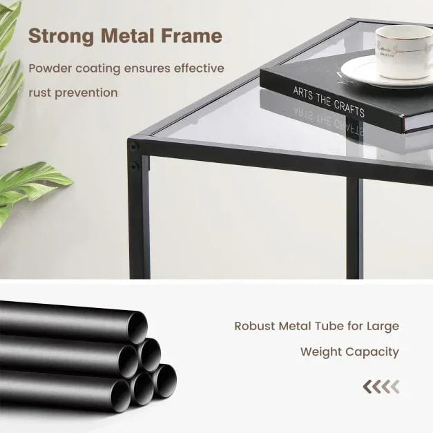 70 CM Modern Square Coffee Table with Metal Frame Transparent - TidySpaces