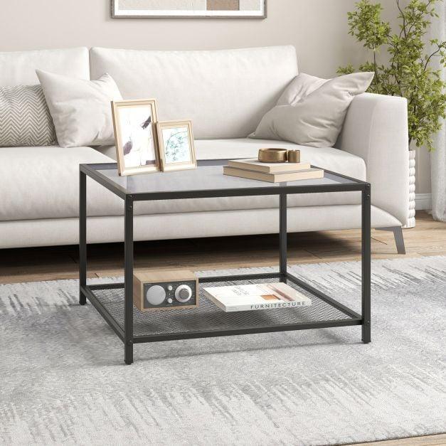 70 CM Modern Square Coffee Table with Metal Frame Transparent - TidySpaces