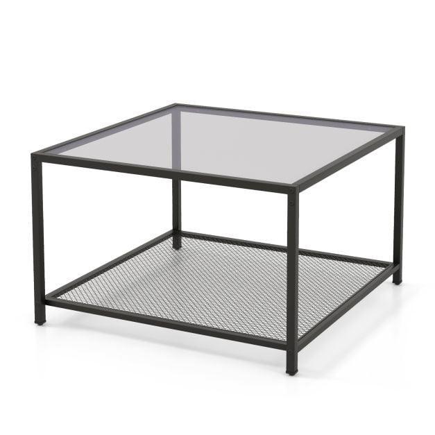 70 CM Modern Square Coffee Table with Metal Frame Transparent - TidySpaces