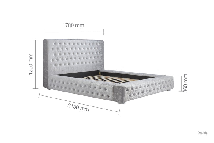 Grande Upholstered Bed with Diamond Buttoned Headboard in Crushed Velvet