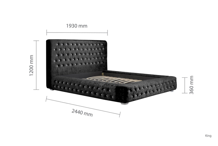 Grande Upholstered Bed with Diamond Buttoned Headboard in Crushed Velvet