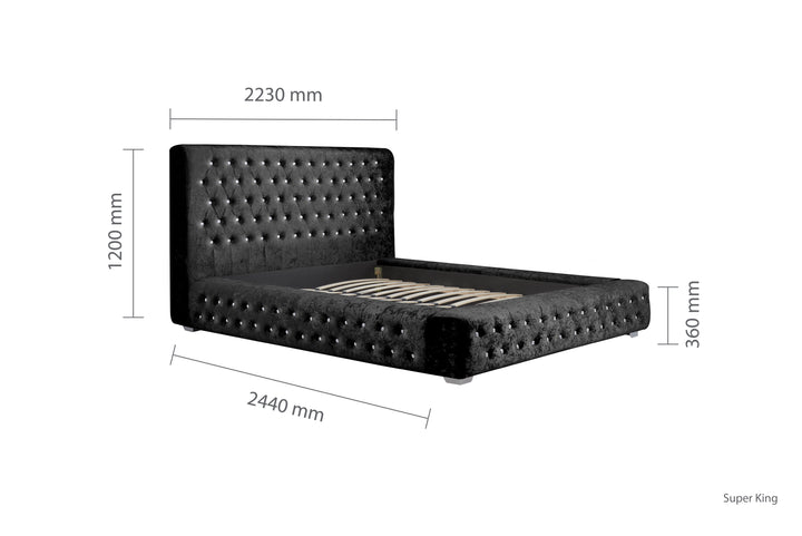 Grande Upholstered Bed with Diamond Buttoned Headboard in Crushed Velvet