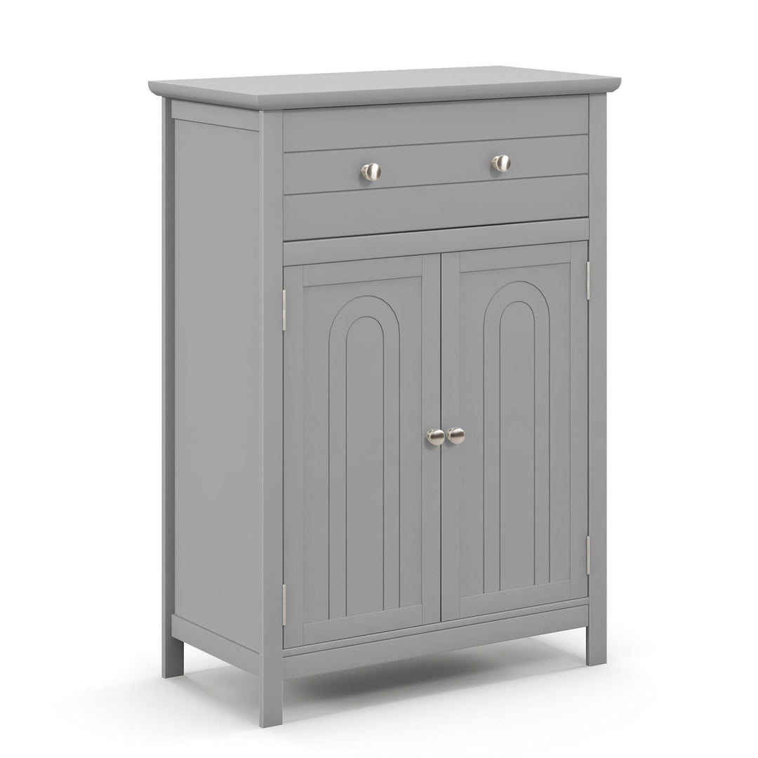 Freestanding Floor Storage Cabinet with Drawer and Adjustable Shelf-Grey