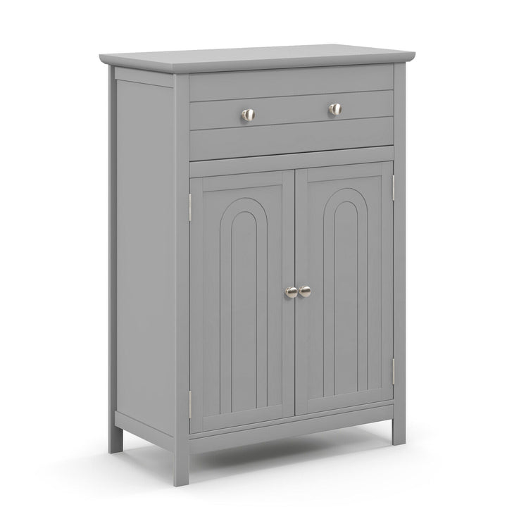 Freestanding Floor Storage Cabinet with Drawer and Adjustable Shelf-Grey