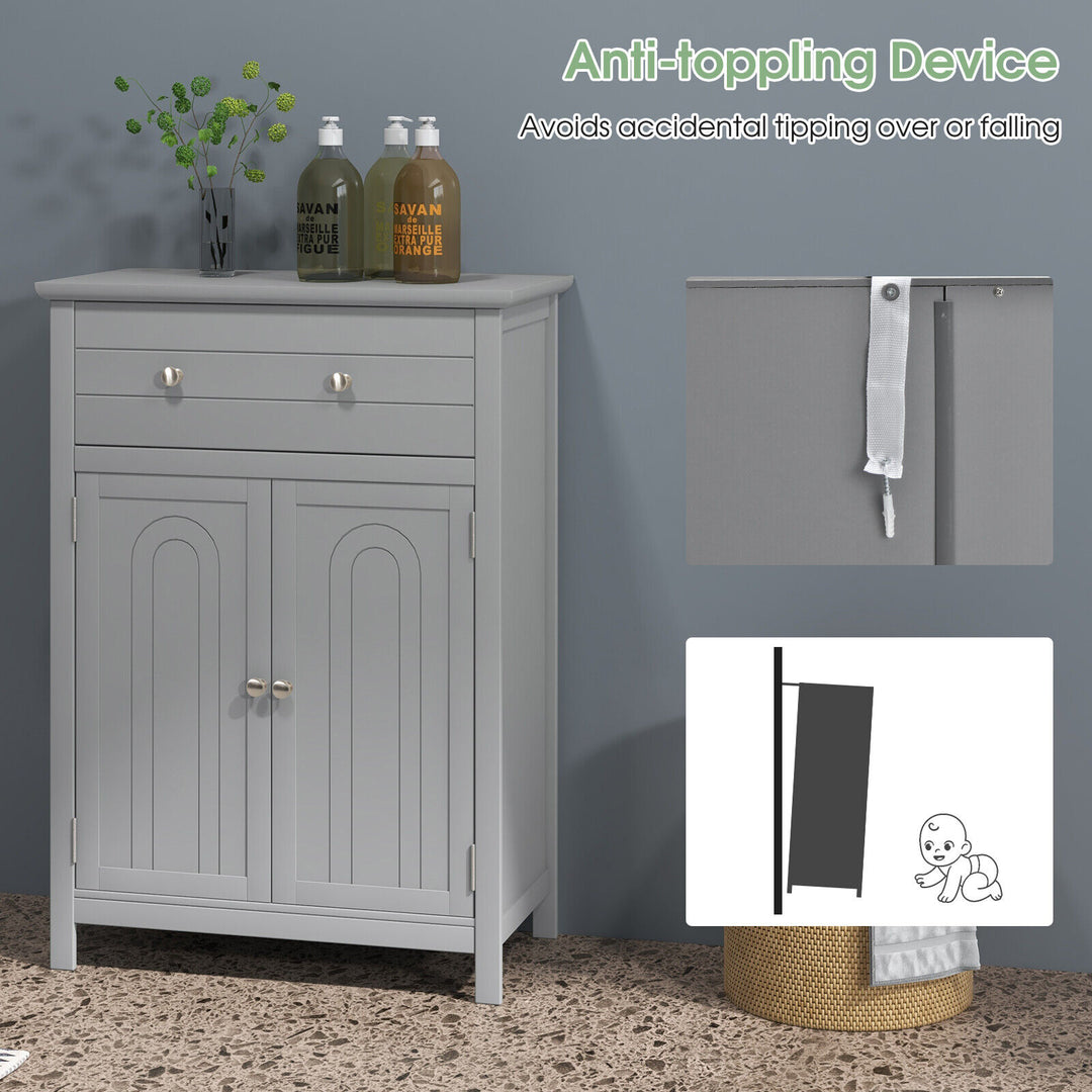 Freestanding Floor Storage Cabinet with Drawer and Adjustable Shelf-Grey