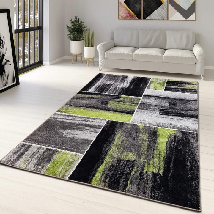 Green Grey Black Geometric Abstract Rug