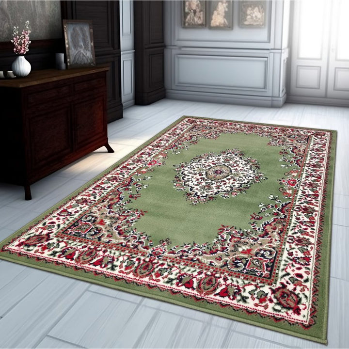 Traditional Rug Green Vintage Classic Design Green - TidySpaces