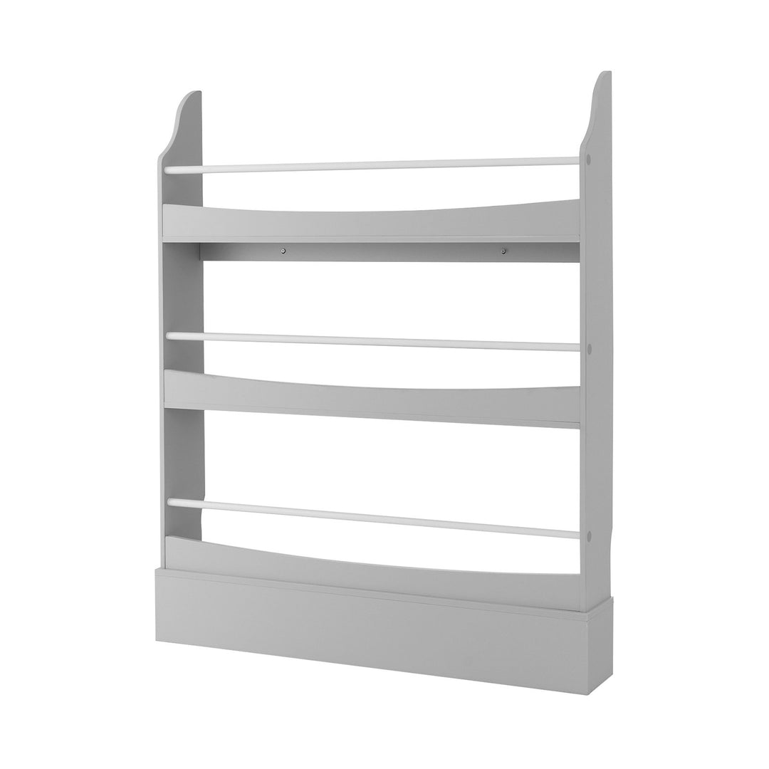 3-Tier Standing Bookshelf with 2 Anti-Tipping Kits and Guardrails-Grey - TidySpaces