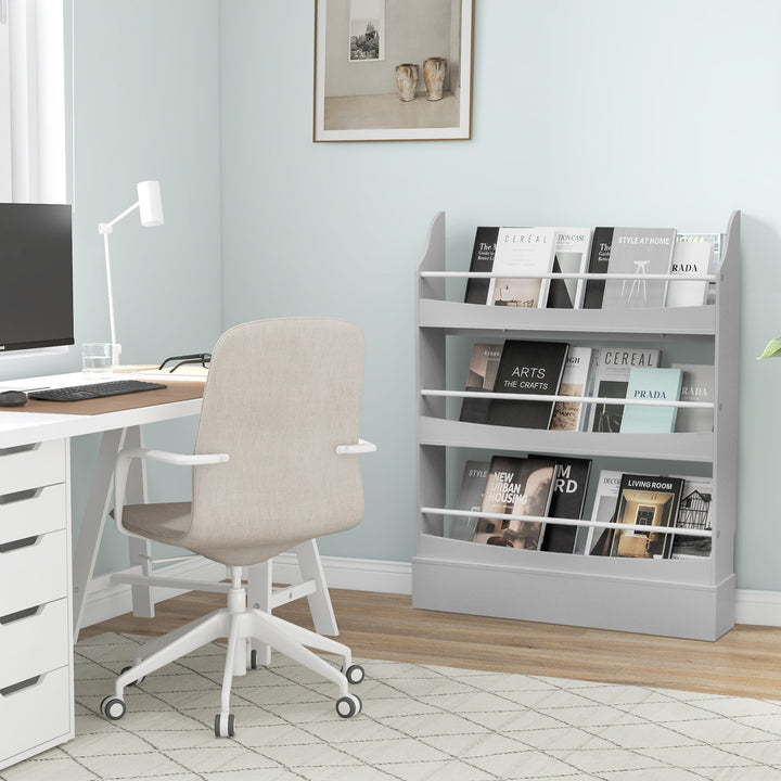3-Tier Standing Bookshelf with 2 Anti-Tipping Kits and Guardrails-Grey - TidySpaces