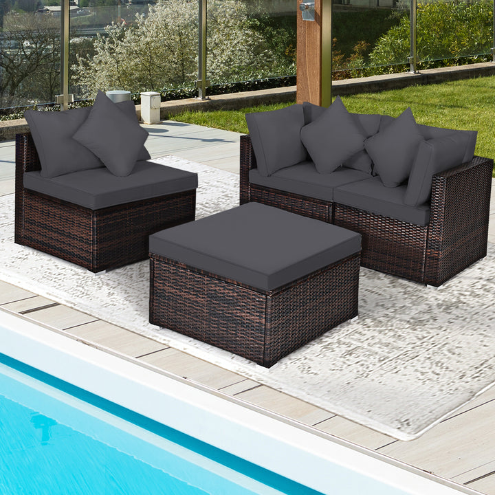 4 Pieces Outdoor Rattan Conversation Set with Removable Cushions and Pillows - TidySpaces