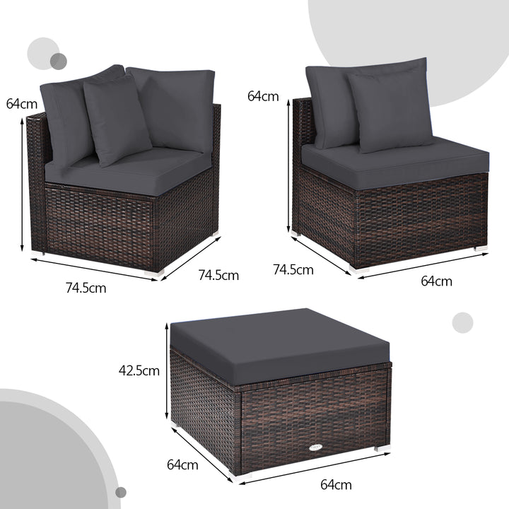 4 Pieces Outdoor Rattan Conversation Set with Removable Cushions and Pillows - TidySpaces