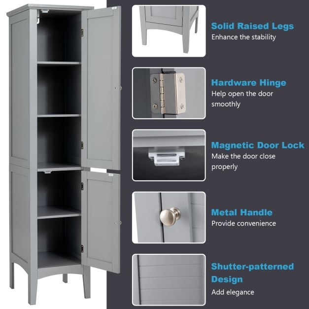 2-Door 160cm High Freestanding Bathroom Cabinet with 5-Tier Shelves