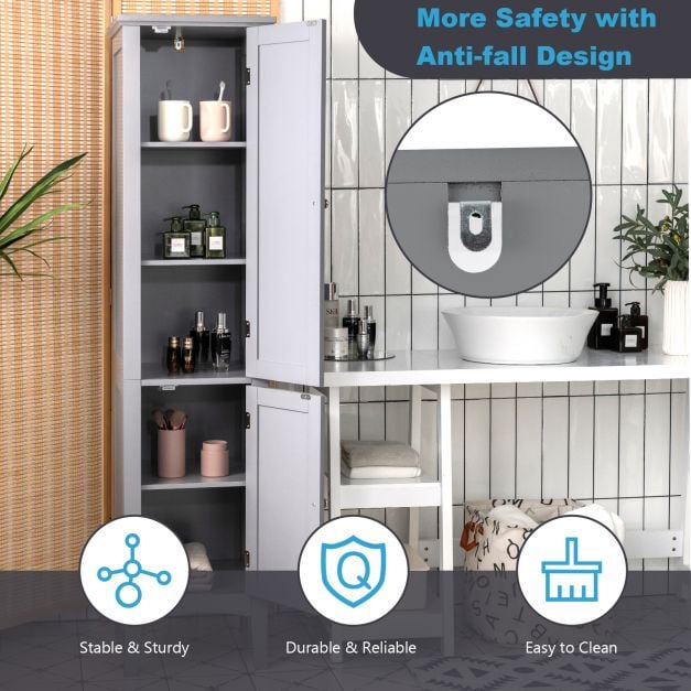 2-Door 160cm High Freestanding Bathroom Cabinet with 5-Tier Shelves