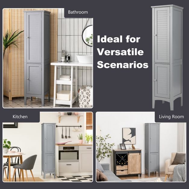 2-Door 160cm High Freestanding Bathroom Cabinet with 5-Tier Shelves