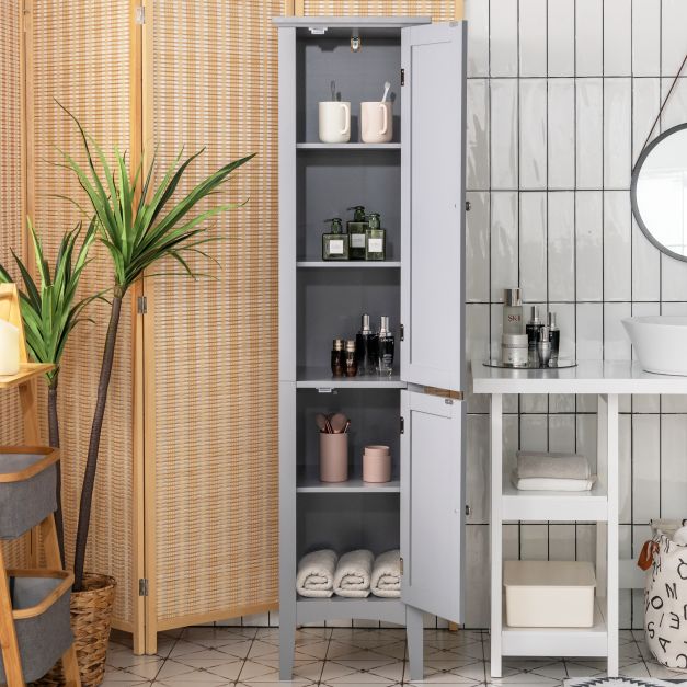 2-Door 160cm High Freestanding Bathroom Cabinet with 5-Tier Shelves