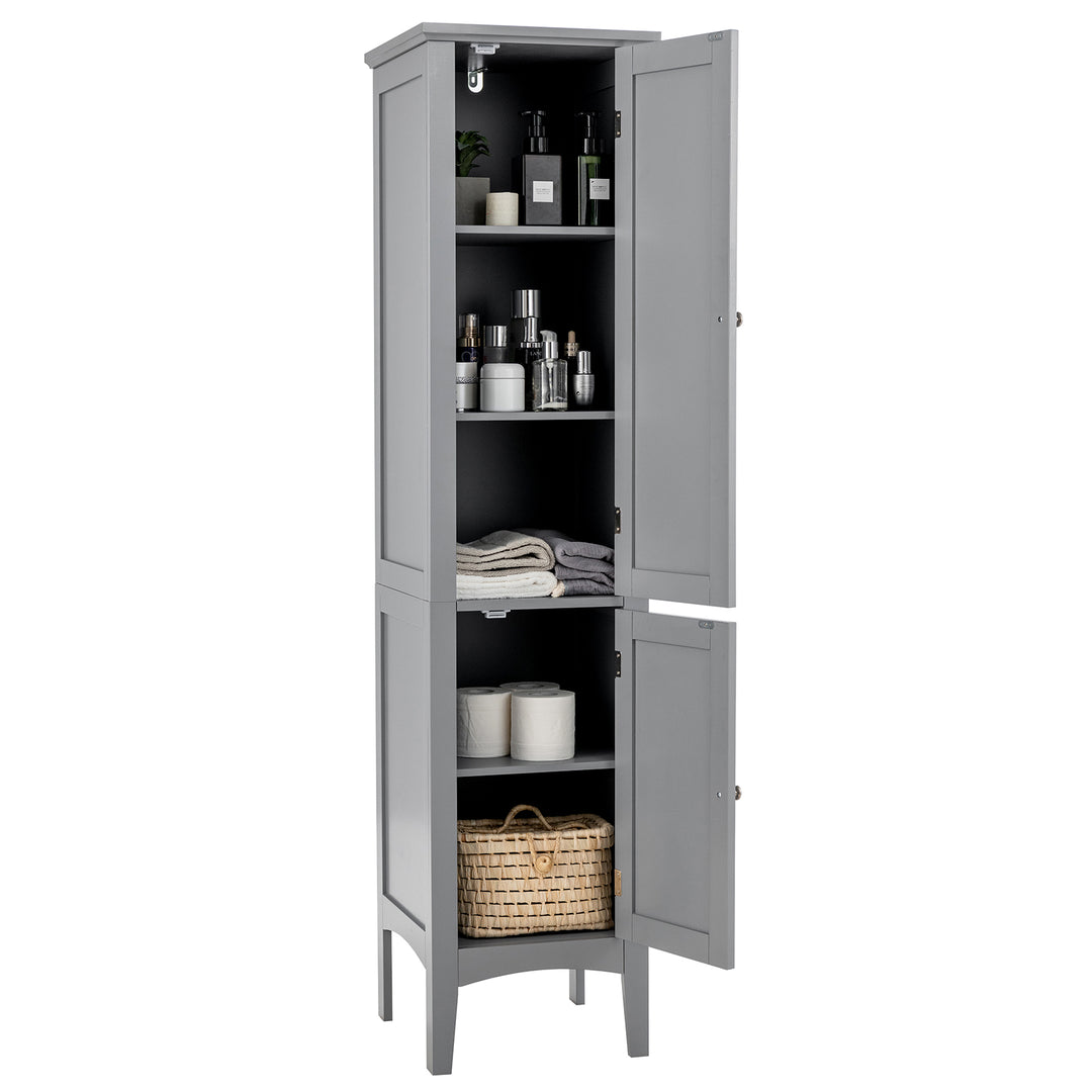 2-Door 160cm High Freestanding Bathroom Cabinet with 5-Tier Shelves