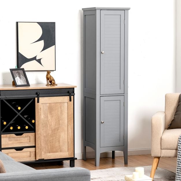 2-Door 160cm High Freestanding Bathroom Cabinet with 5-Tier Shelves