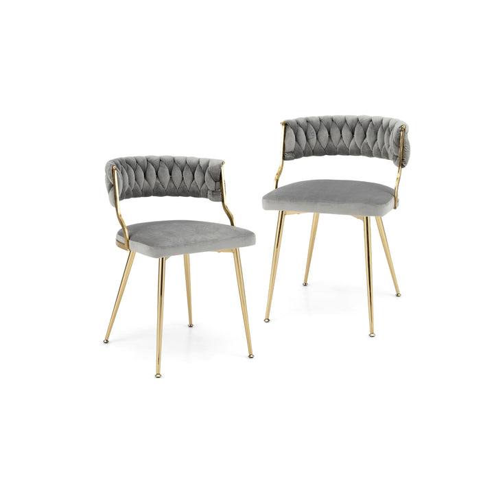 Set of 2 Velvet Dining Chair with Metal Legs and Woven Back