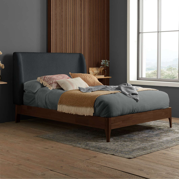 Halfden Modern Upholstered Bed with Bouclé Headboard and Sturdy Wooden Frame