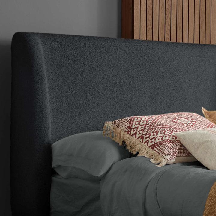 Halfden Modern Upholstered Bed with Bouclé Headboard and Sturdy Wooden Frame