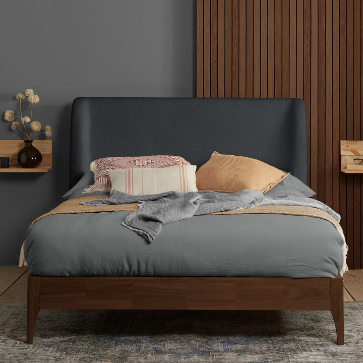 Halfden Modern Upholstered Bed with Bouclé Headboard and Sturdy Wooden Frame
