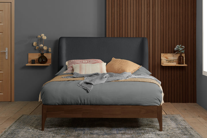 Halfden Modern Upholstered Bed with Bouclé Headboard and Sturdy Wooden Frame