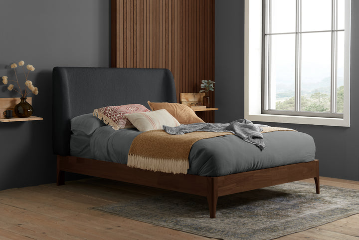 Halfden Modern Upholstered Bed with Bouclé Headboard and Sturdy Wooden Frame