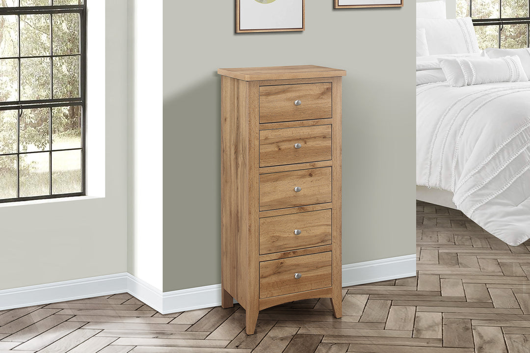 Hampstead 5 Drawer Tall Chest Rustic Design for Home Storage