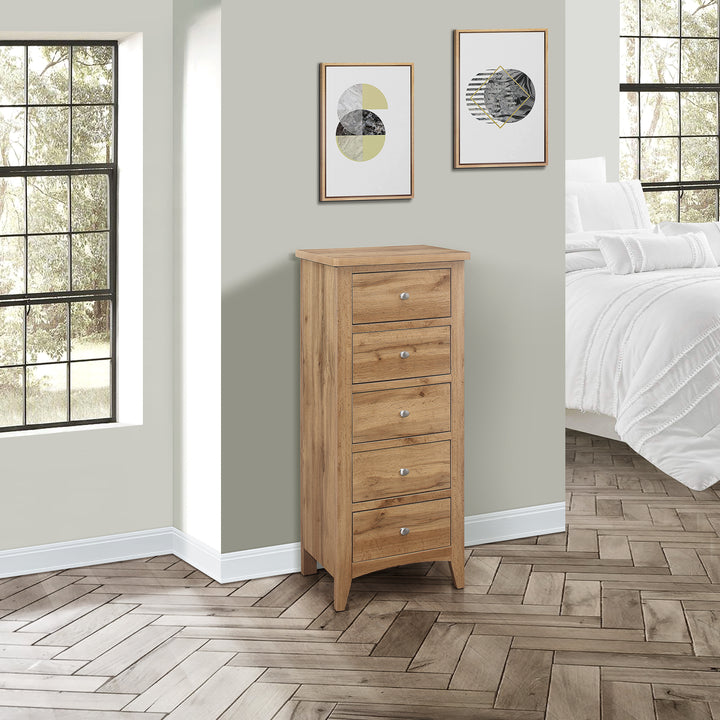 Hampstead 5 Drawer Tall Chest Rustic Design for Home Storage