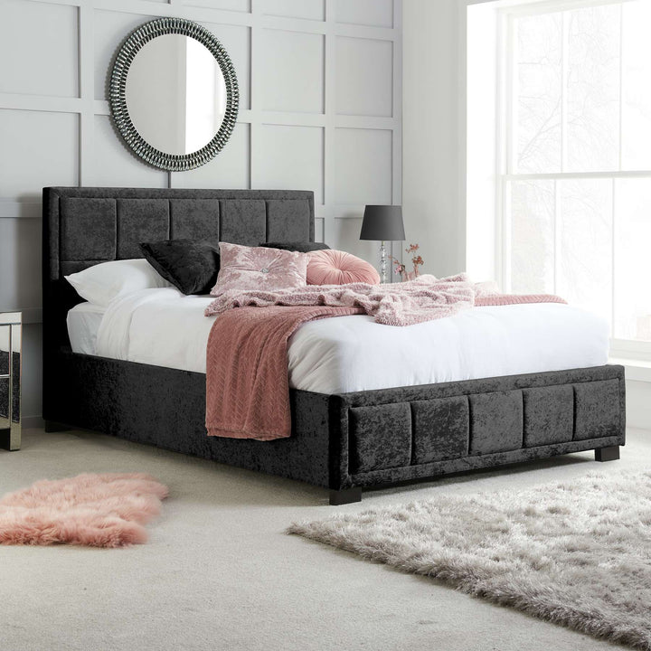 Hannover Fabric Bed Frame with Cushioned Headboard and Sprung Slatted Base