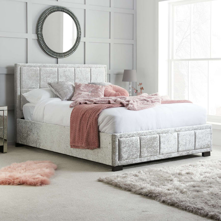 Hannover Fabric Bed Frame with Cushioned Headboard and Sprung Slatted Base