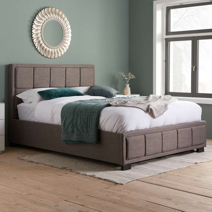 Hannover Fabric Bed Frame with Cushioned Headboard and Sprung Slatted Base