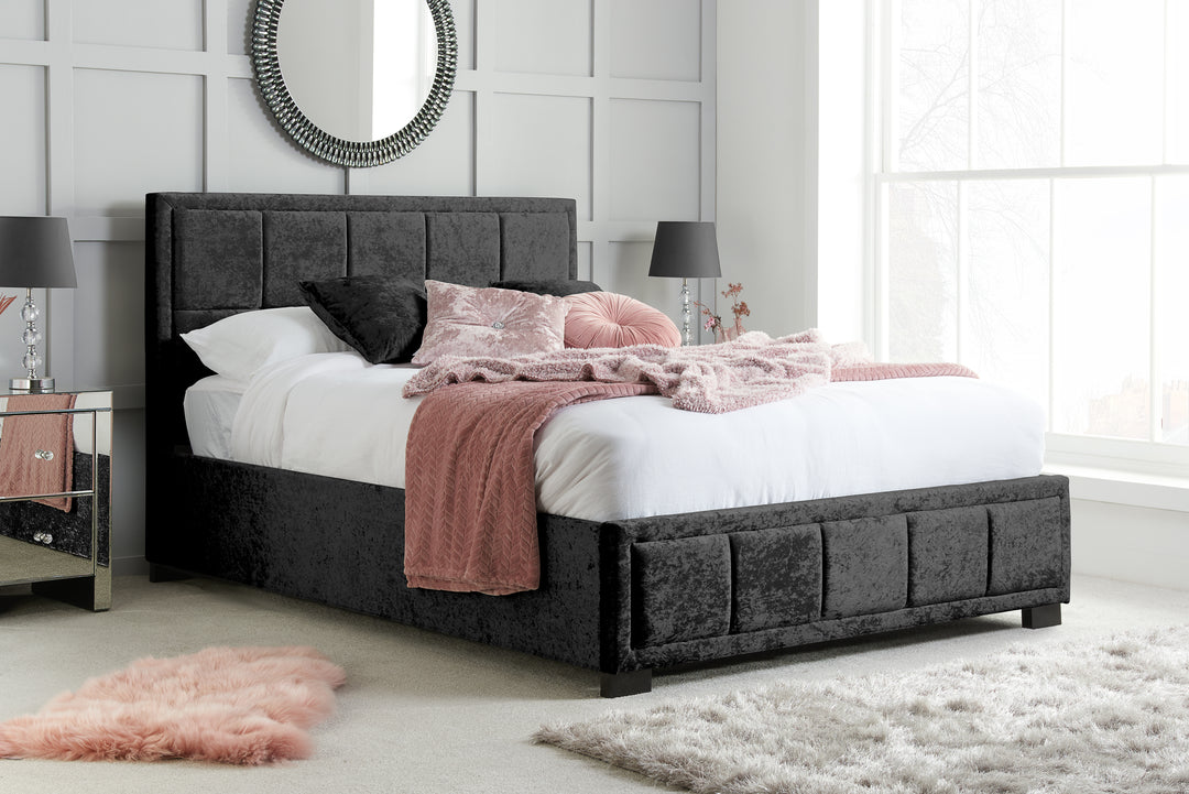 Hannover Fabric Bed Frame with Cushioned Headboard and Sprung Slatted Base