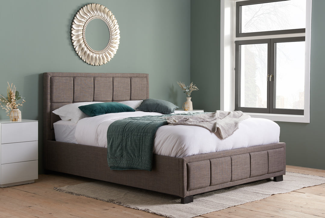 Hannover Fabric Bed Frame with Cushioned Headboard and Sprung Slatted Base