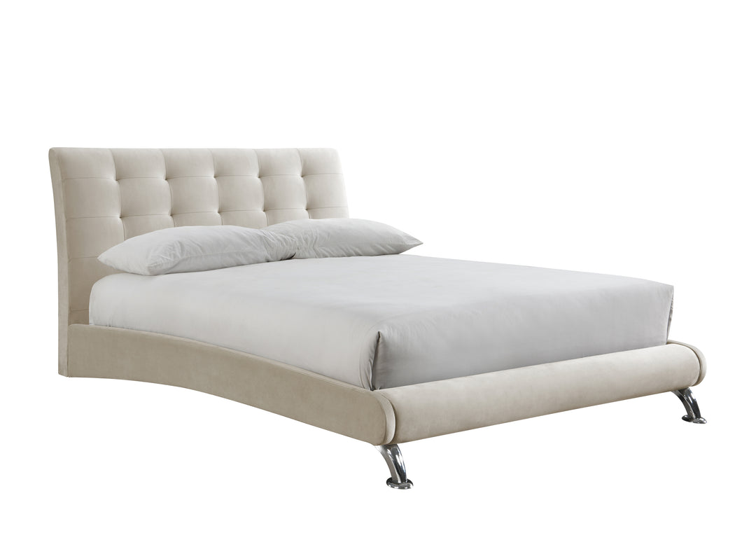 Modern Hemlock Bed with Curved Design and Chrome-Plated Feet