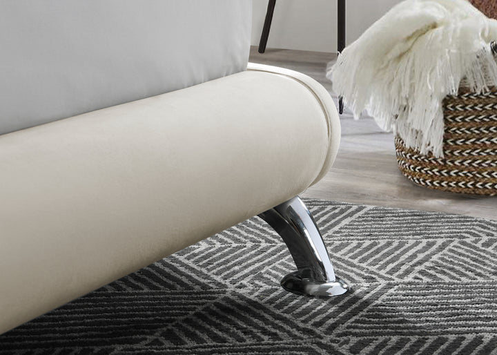 Modern Hemlock Bed with Curved Design and Chrome-Plated Feet