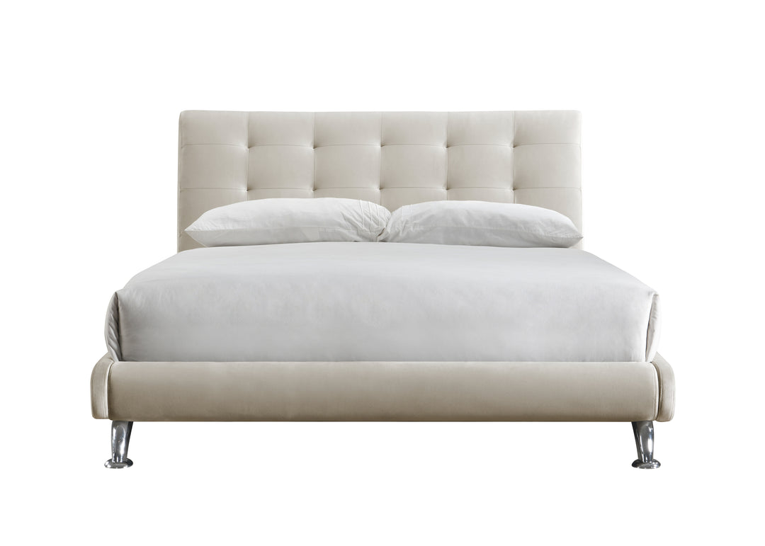 Modern Hemlock Bed with Curved Design and Chrome-Plated Feet