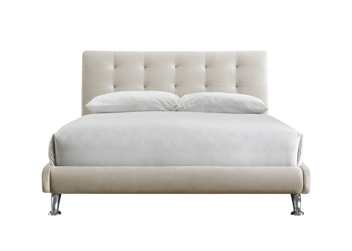 Modern Hemlock Bed with Curved Design and Chrome-Plated Feet