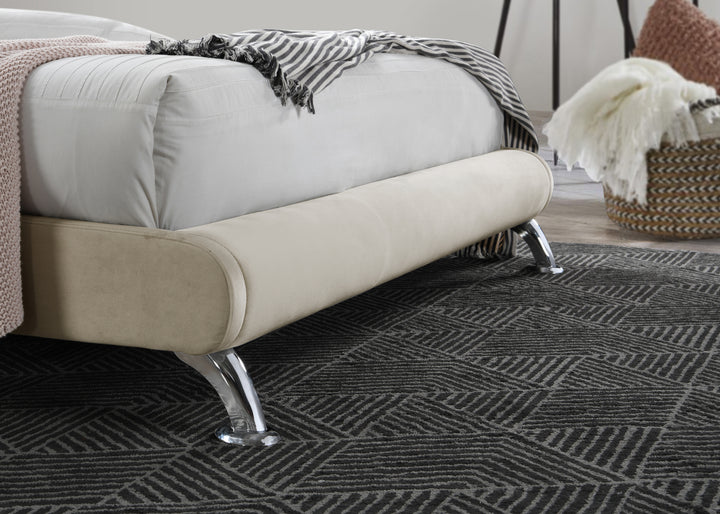 Modern Hemlock Bed with Curved Design and Chrome-Plated Feet