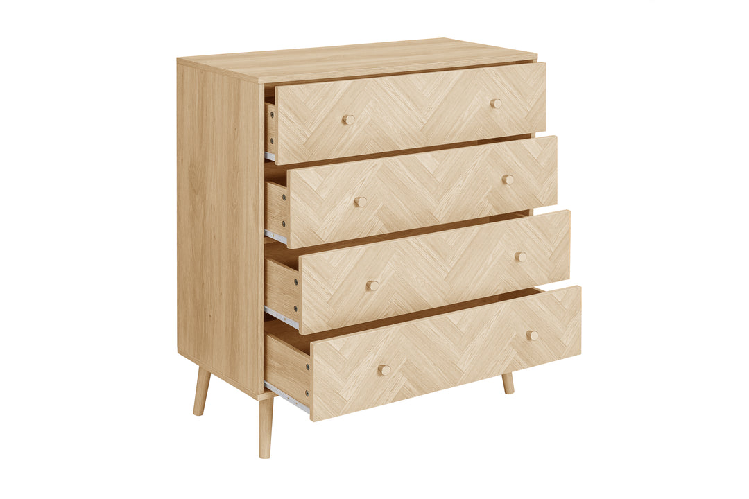 Herringford 4 Drawer Chest Oak Effect Storage for Stylish Bedrooms