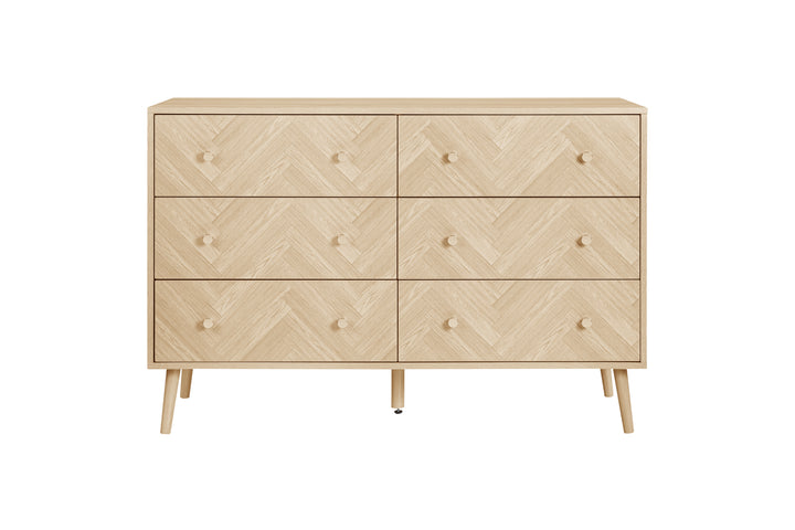 Herringford 6 Drawer Chest Oak Finish Stylish Bedroom Storage
