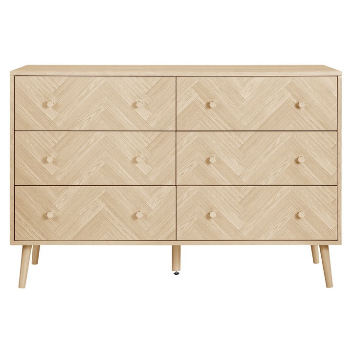 Herringford 6 Drawer Chest Oak Finish Stylish Bedroom Storage